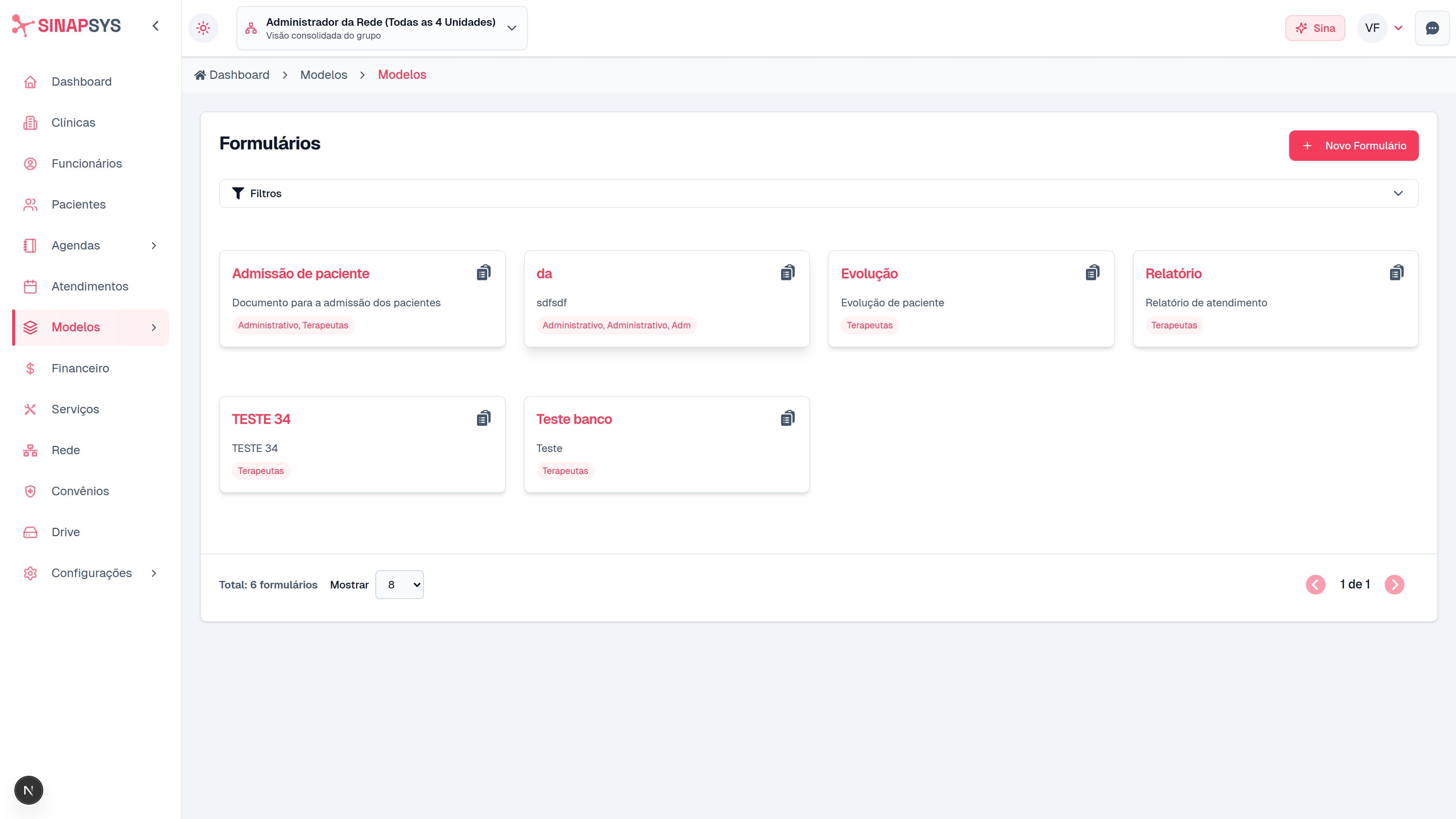 Documentos e dados clínicos no SinapSYS